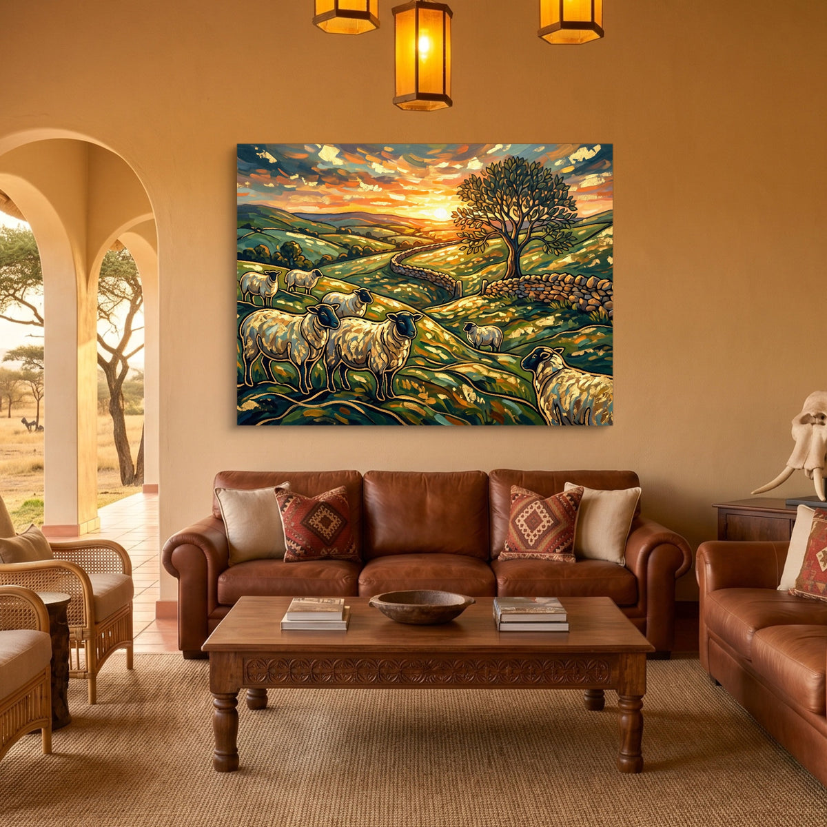 Sheep Golden Sunset — sheep golden sunset sq safari house 1land flush print