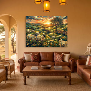 Sheep Golden Sunset — sheep golden sunset sq safari house 1land flush print