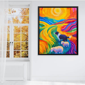 Sheepdog in Rainbow Fields - Luxury Wall Art