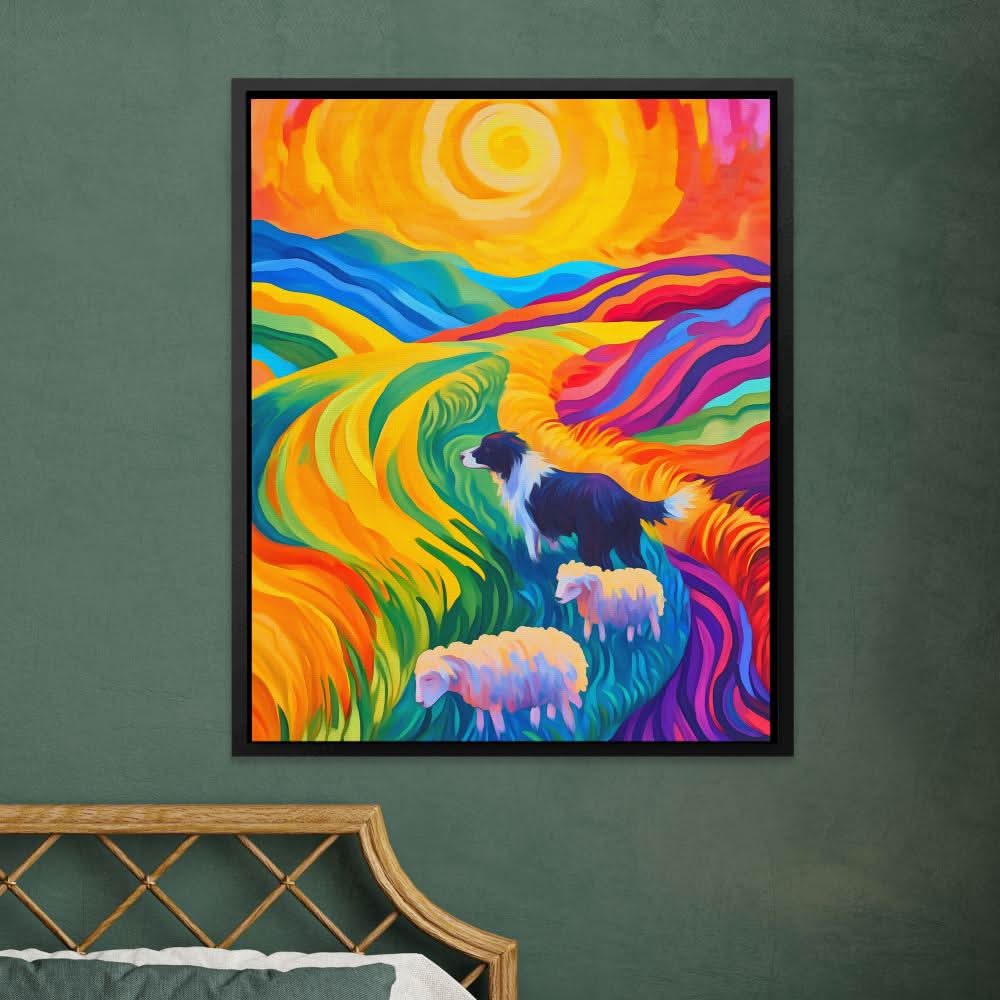 Sheepdog in Rainbow Fields - Luxury Wall Art