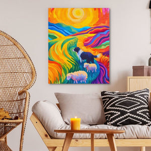 Sheepdog in Rainbow Fields - Luxury Wall Art