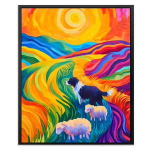 Sheepdog in Rainbow Fields - Luxury Wall Art