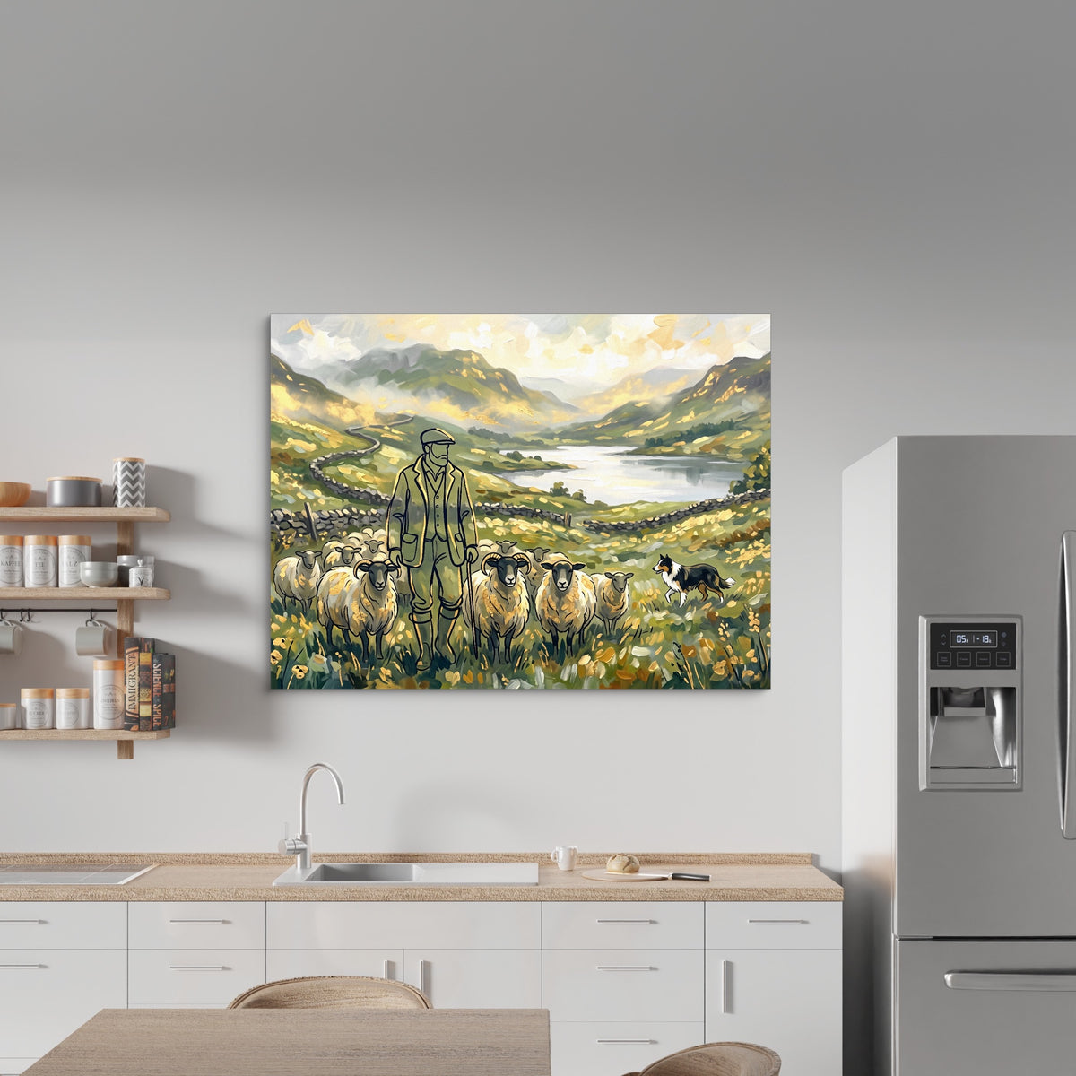 Shepherd Mountain Herd — shepherd mountain herd sq kitchen wall 1land flush print
