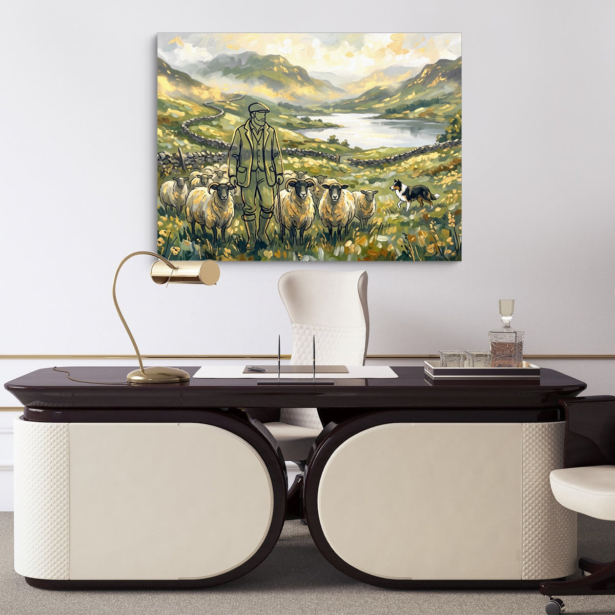 Shepherd Mountain Herd — shepherd mountain herd sq luxury office desk 1land flush print