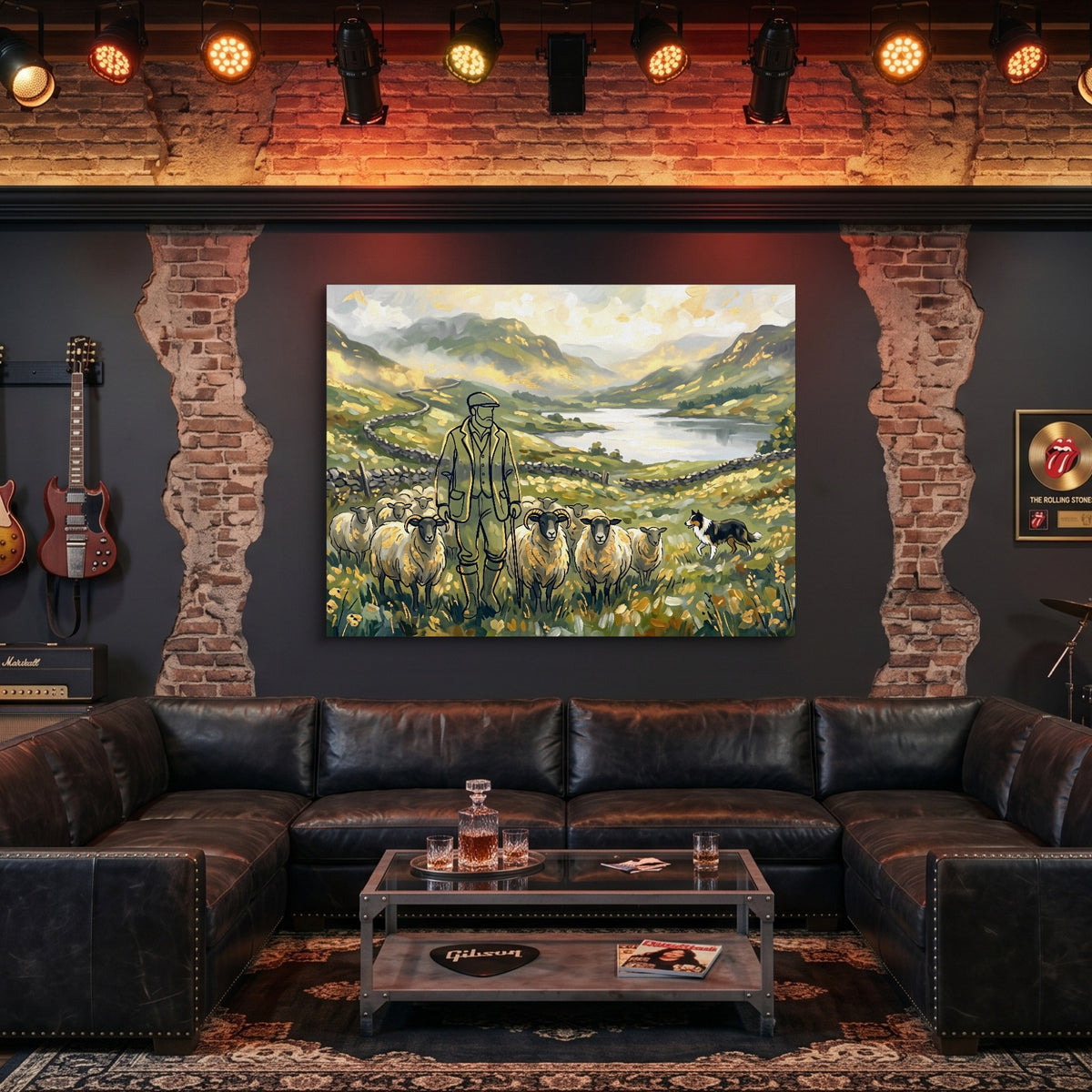 Shepherd Mountain Herd — shepherd mountain herd sq man cave guitar 1land flush print