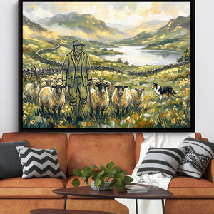 Shepherd Mountain Herd — shepherd mountain herd sq orange couch 1land framed black
