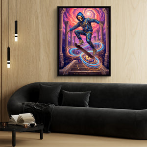 Skate Skeleton Vortex — skate skeleton vortex sq 70s vibes 1port framed black
