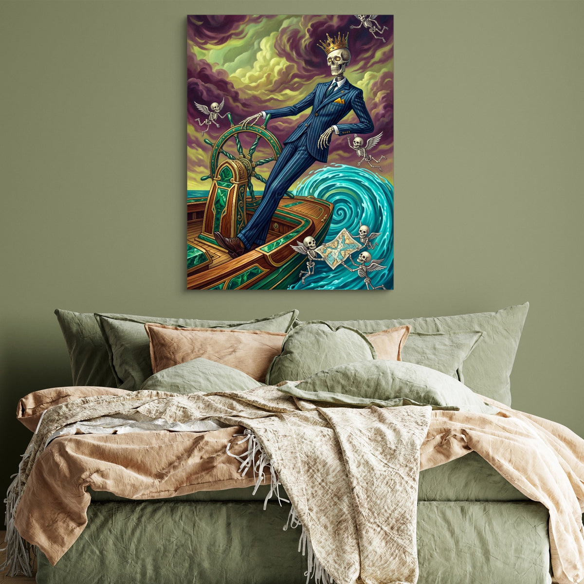 Skeletal King's Voyage — skeletal king's voyage sq green bedroom 1port flush print