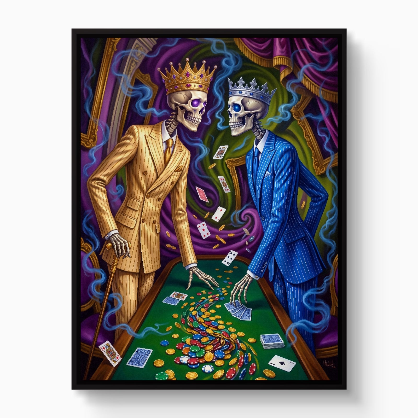 Skeletal Kings Gambling — skeletal kings gambling white studio framed black