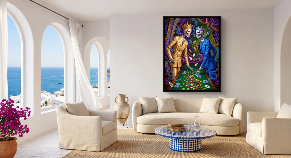 Skeletal Kings Gambling — skeletal kings gambling beachside couch livingroom 1port framed black