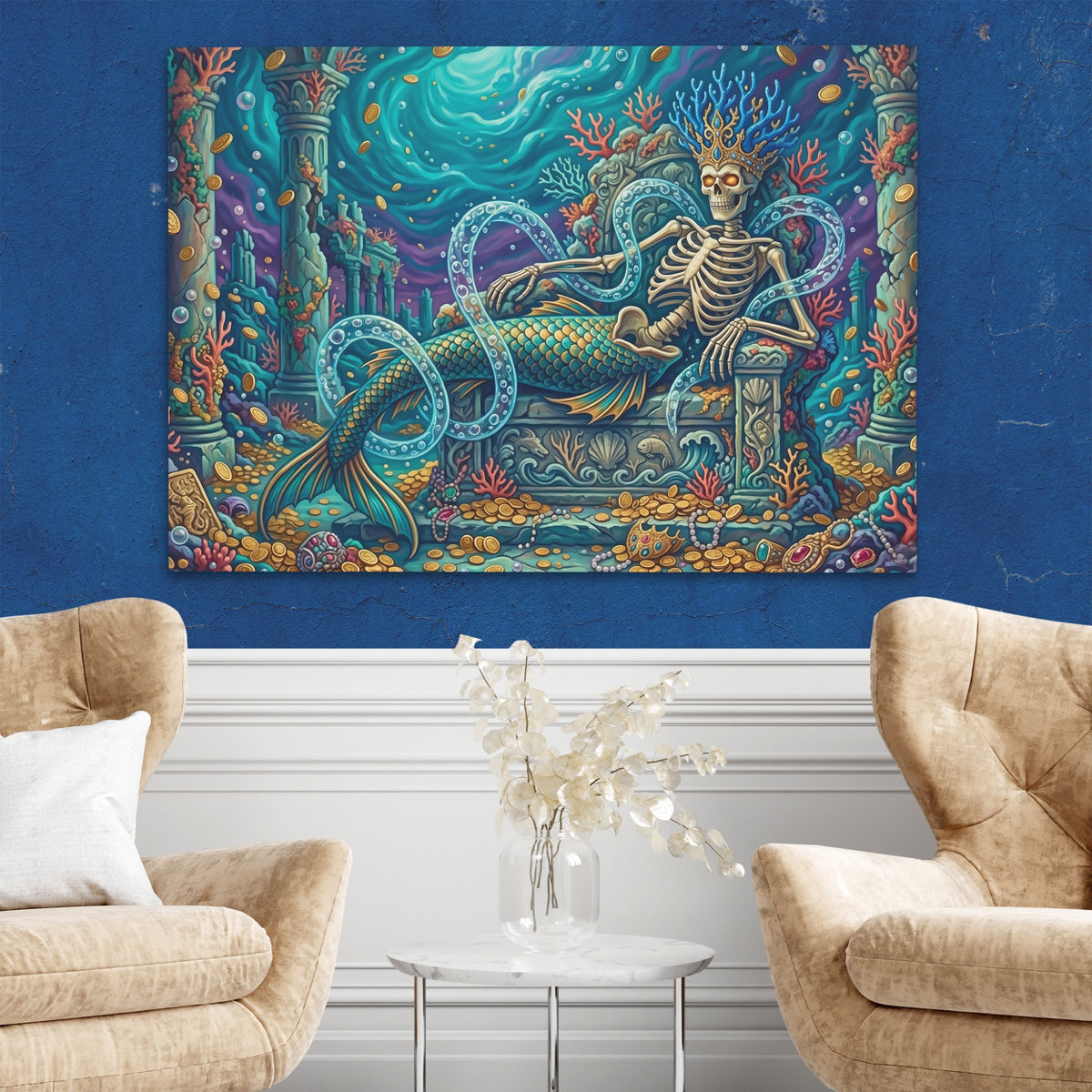 Skeletal Mermaid Throne — Skeletal Mermaid Throne Two Chairs Blue Walls2 138