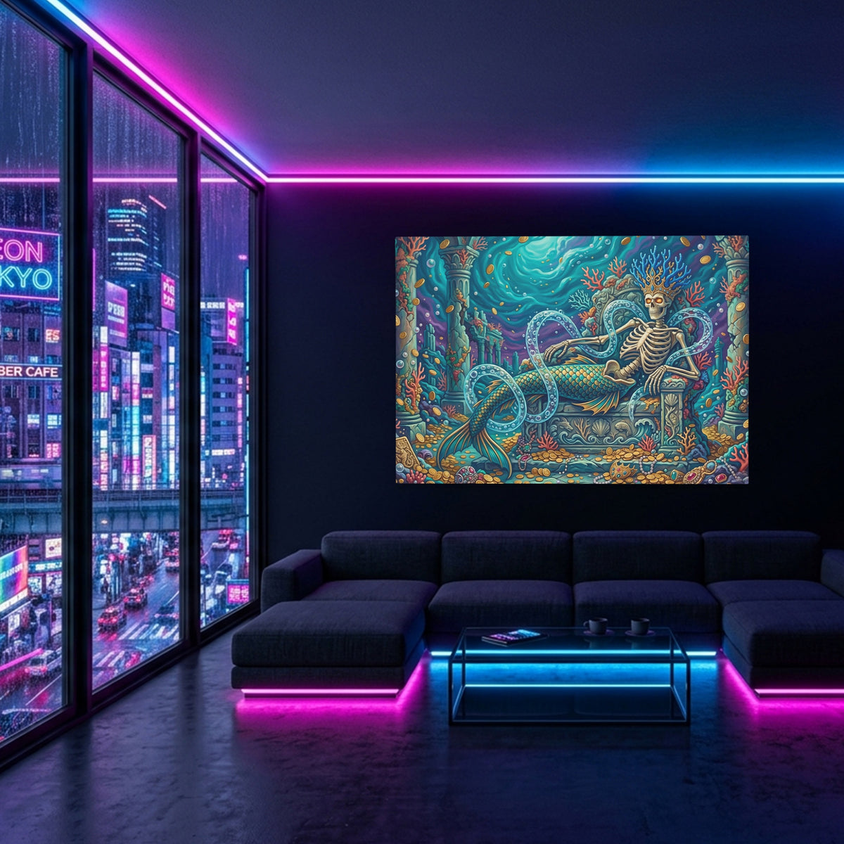 Skeletal Mermaid Throne — Skeletal Mermaid Throne Blue Pink Neon Room Land 34