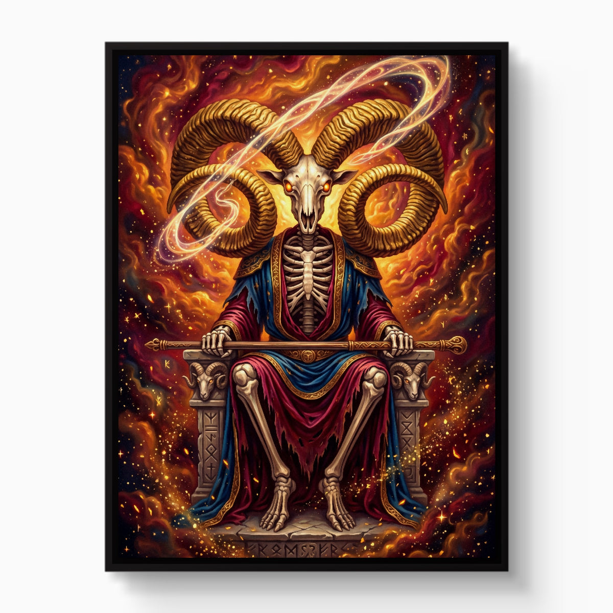 Skeletal Ram Enthroned — skeletal ram enthroned white studio framed black