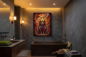 Skeletal Ram Enthroned — skeletal ram enthroned luxury bathroom interior 1port framed black