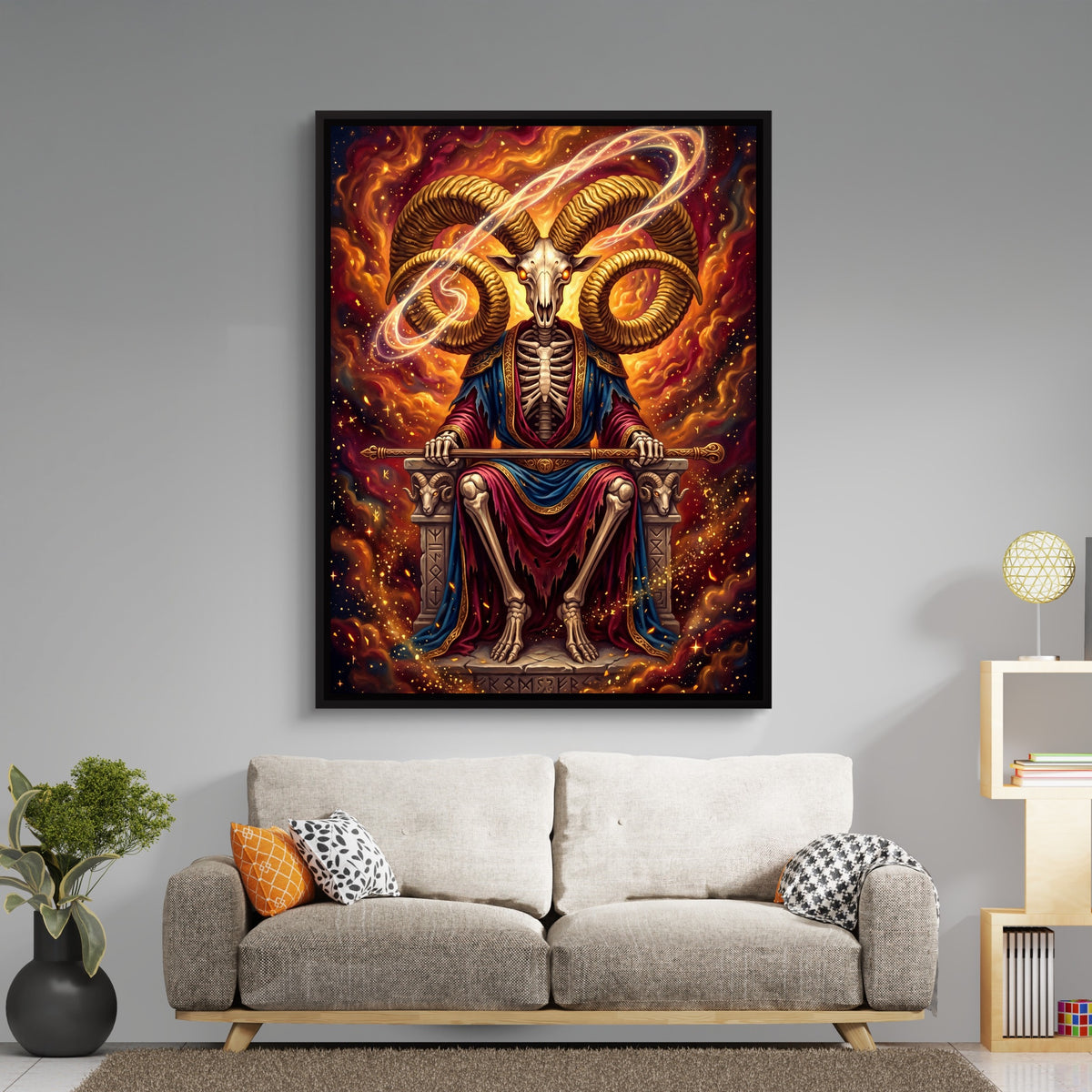 Skeletal Ram Enthroned — skeletal ram enthroned sq boring room 1port framed black