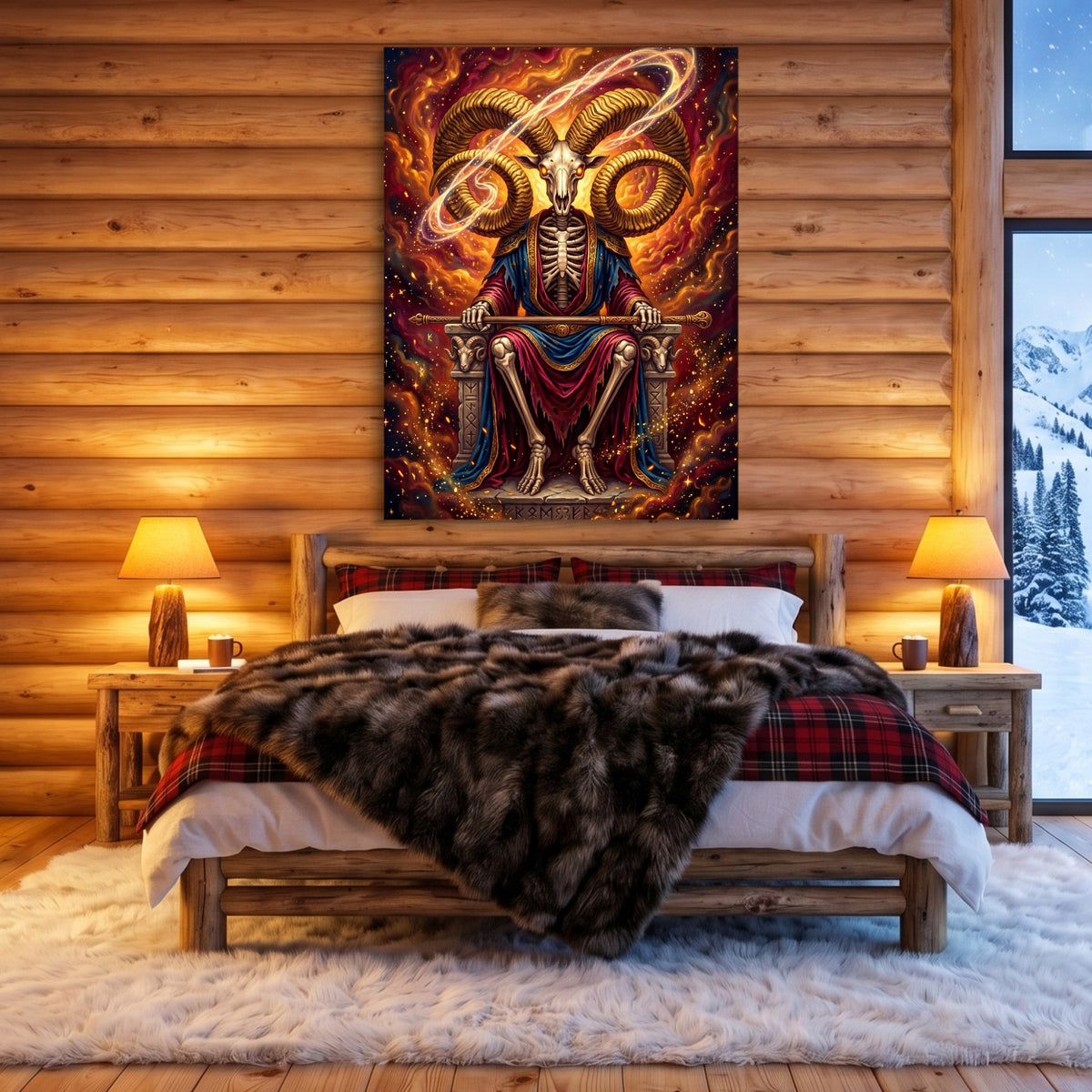 Skeletal Ram Enthroned — skeletal ram enthroned sq cozy cabin 1port flush print
