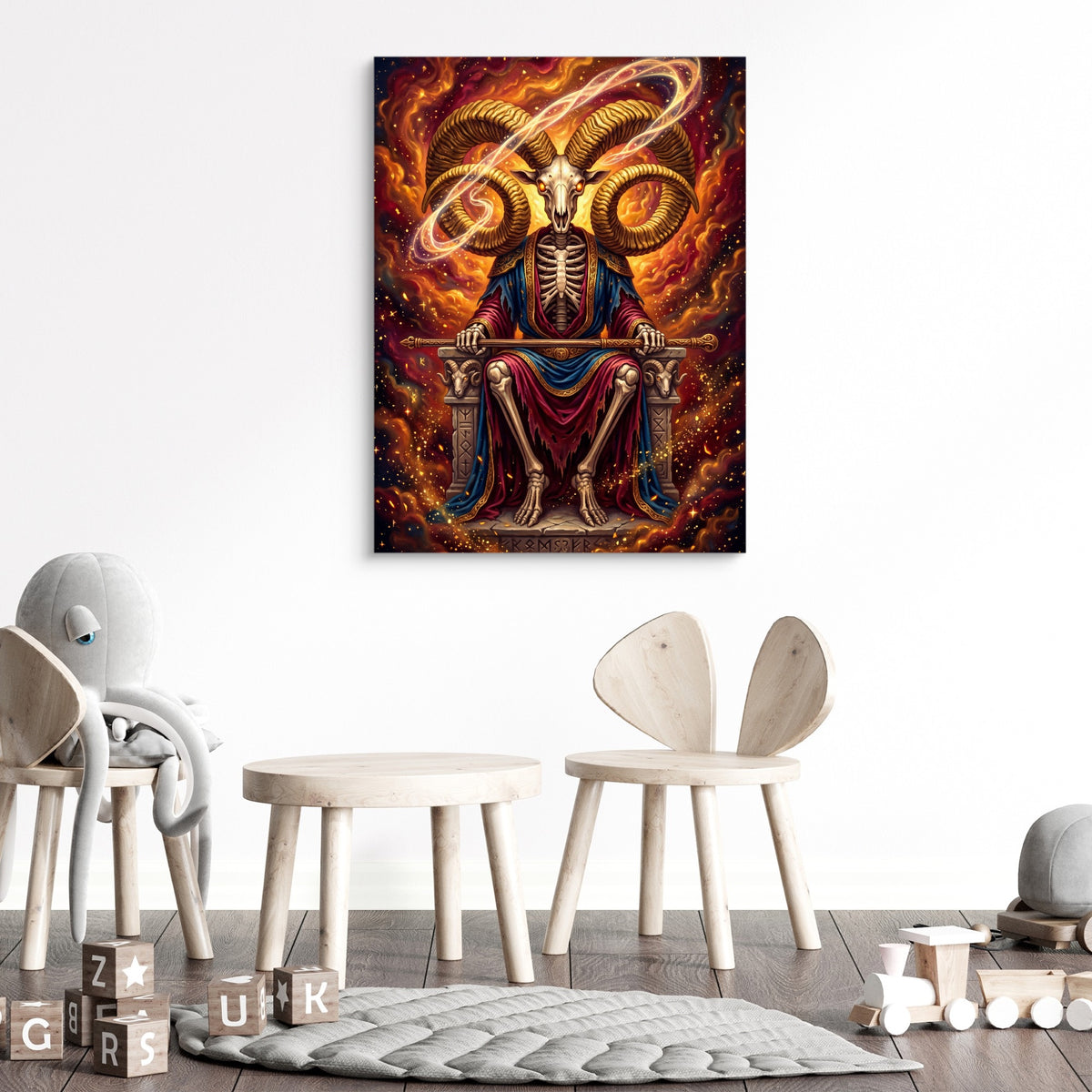 Skeletal Ram Enthroned — skeletal ram enthroned sq kids room 1 1port flush print