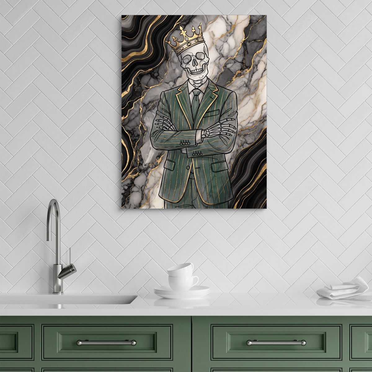 Skeleton Crown Suit — skeleton crown suit sq green kitchen 1port flush print