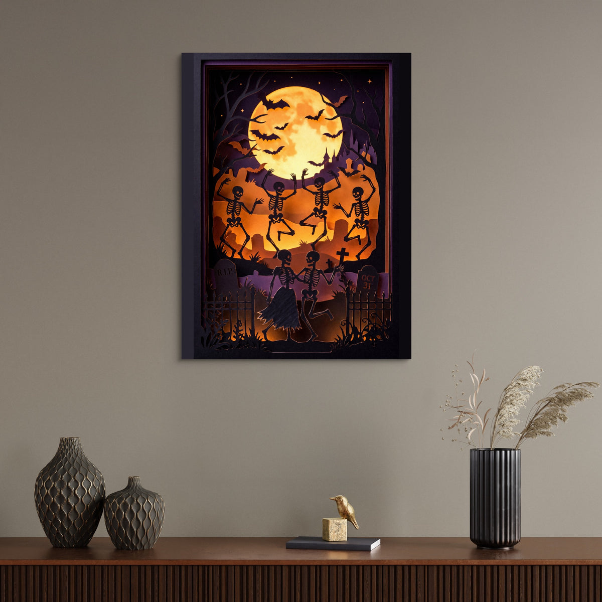 Skeleton Dance Papercut — skeleton dance papercut sq wall desk bird 1port flush print