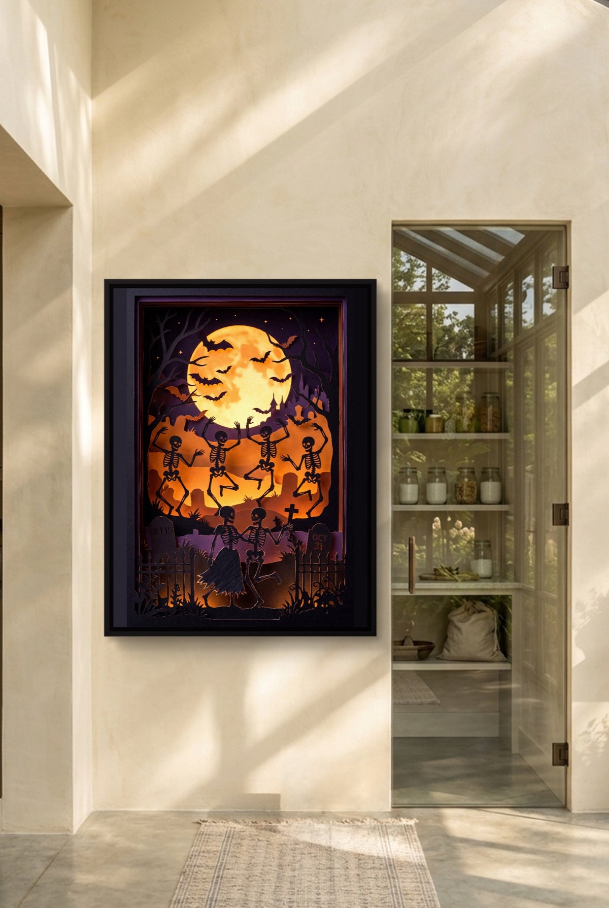 Skeleton Dance Papercut — skeleton dance papercut p interior room with doorway 1port framed black