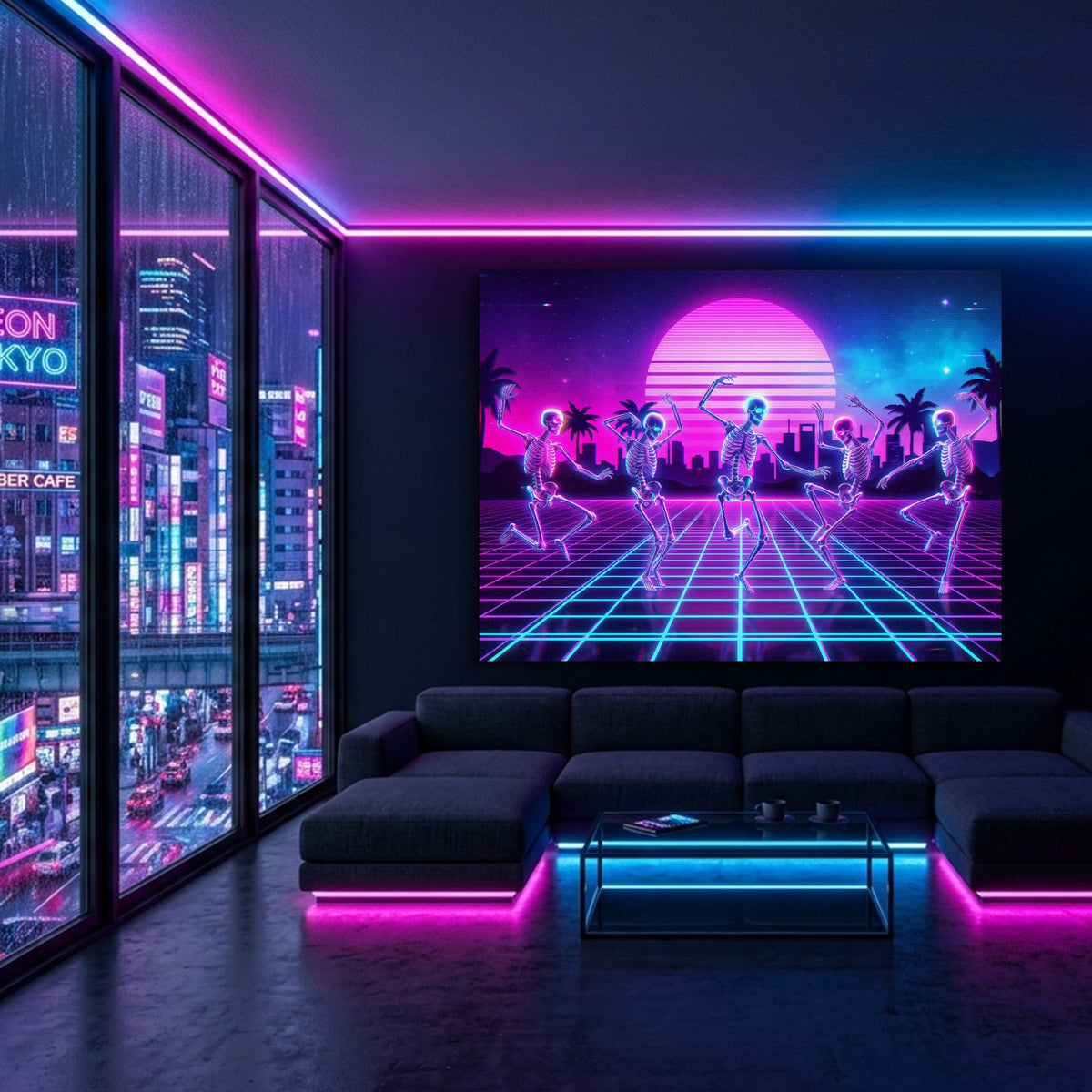 Skeleton Dance Synthwave - Luxury Wall Art
