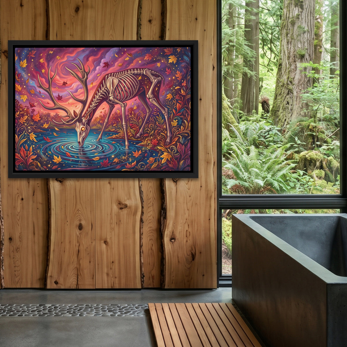 Skeleton Deer Drinking — Skeleton Deer Drinking Outdoor Bathroom Log Land 128