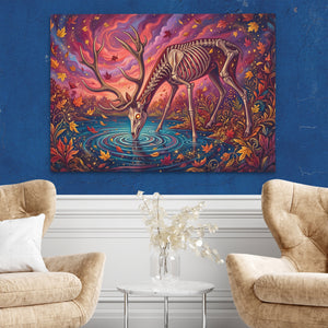 Skeleton Deer Drinking — Skeleton Deer Drinking Two Chairs Blue Walls2 141