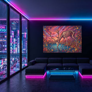 Skeleton Deer Drinking — Skeleton Deer Drinking Blue Pink Neon Room Land 37