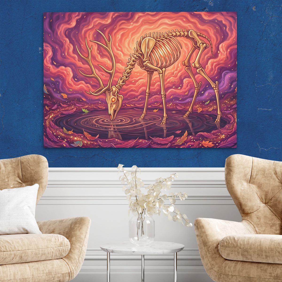 Skeleton Deer Inferno — Skeleton Deer Inferno Two Chairs Blue Walls2 142