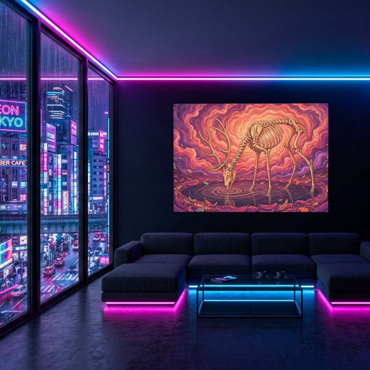 Skeleton Deer Inferno — Skeleton Deer Inferno Blue Pink Neon Room Land 38