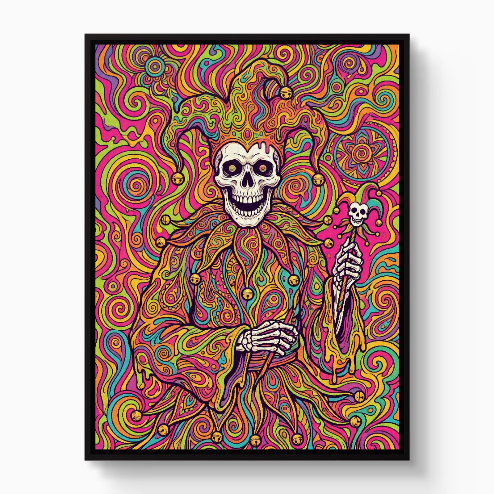 Skeleton Jester Psychedelic — skeleton jester psychedelic white studio framed black