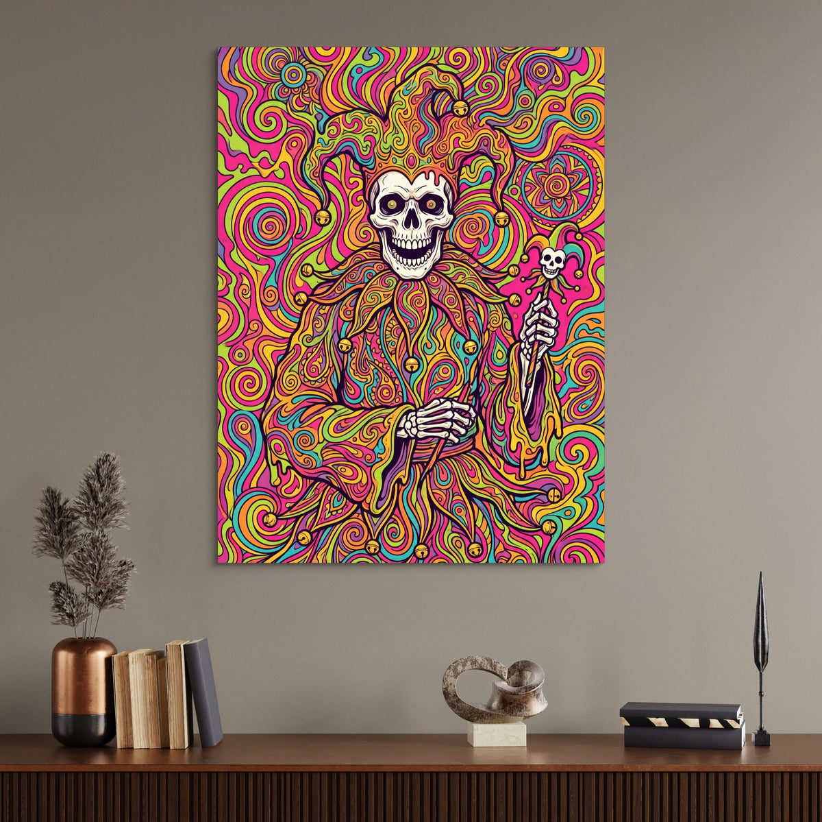 Skeleton Jester Psychedelic — skeleton jester psychedelic sq office desk wall 1port flush print