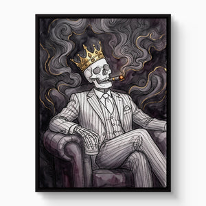 Skeleton King Smoking — skeleton king smoking white studio framed black