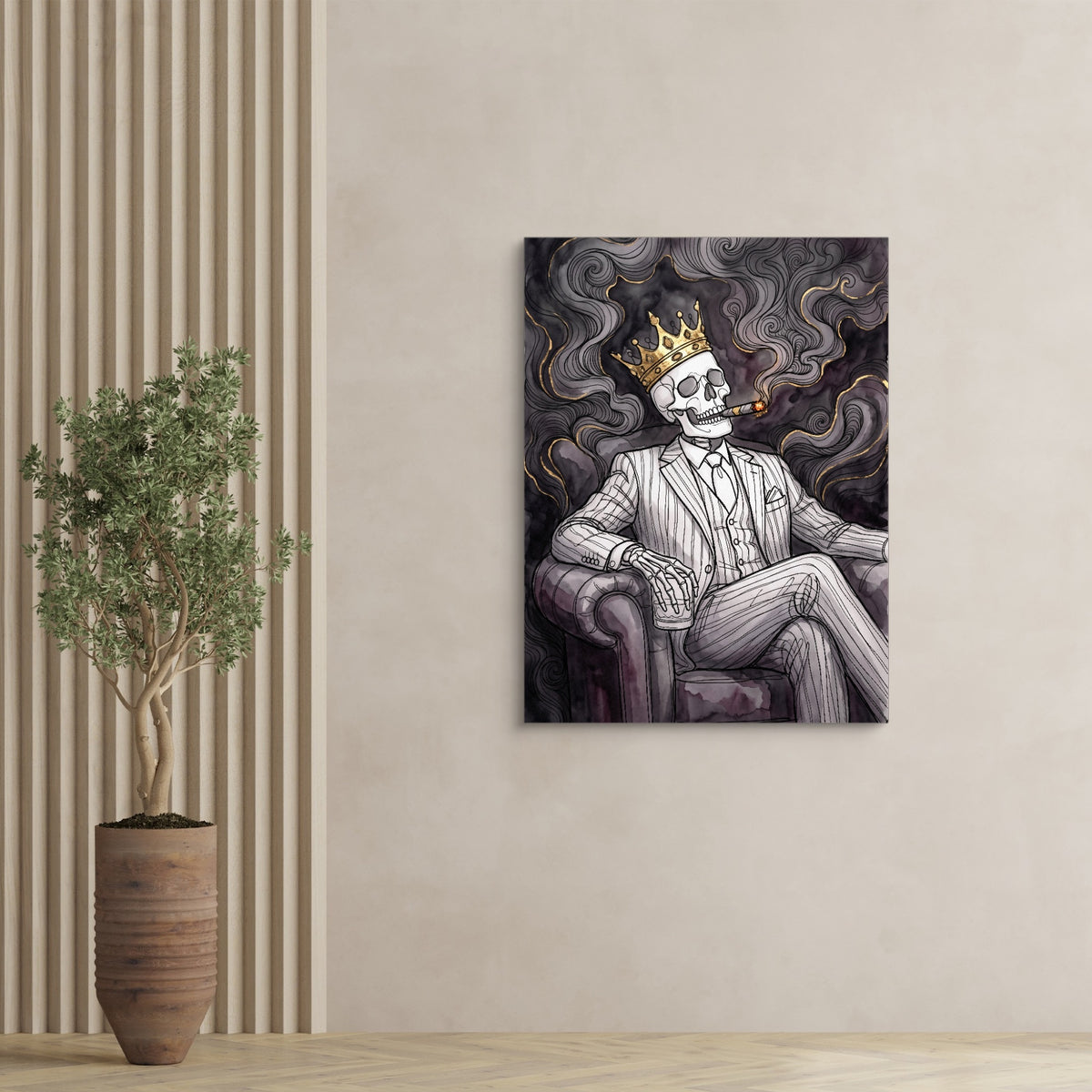 Skeleton King Smoking — skeleton king smoking sq tree wall 1port flush print
