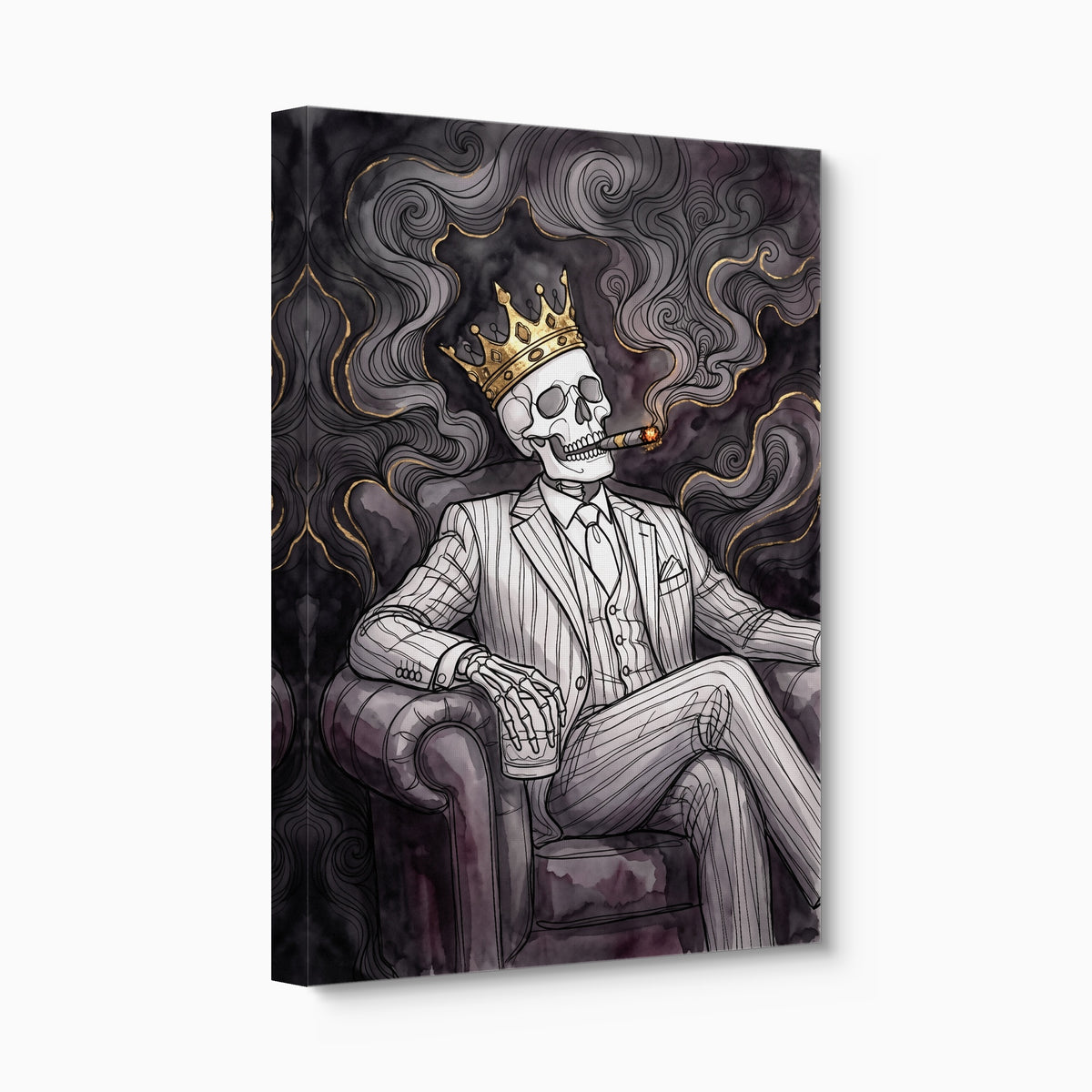 Skeleton King Smoking — skeleton king smoking angled flush print