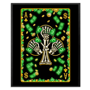 Skeleton Money Ace of Clubs Card canvas wall art