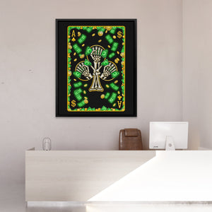 Skeleton Money Ace of Clubs Card canvas wall art, room view