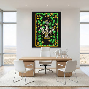 Skeleton Money Ace of Clubs Card canvas wall art, room view