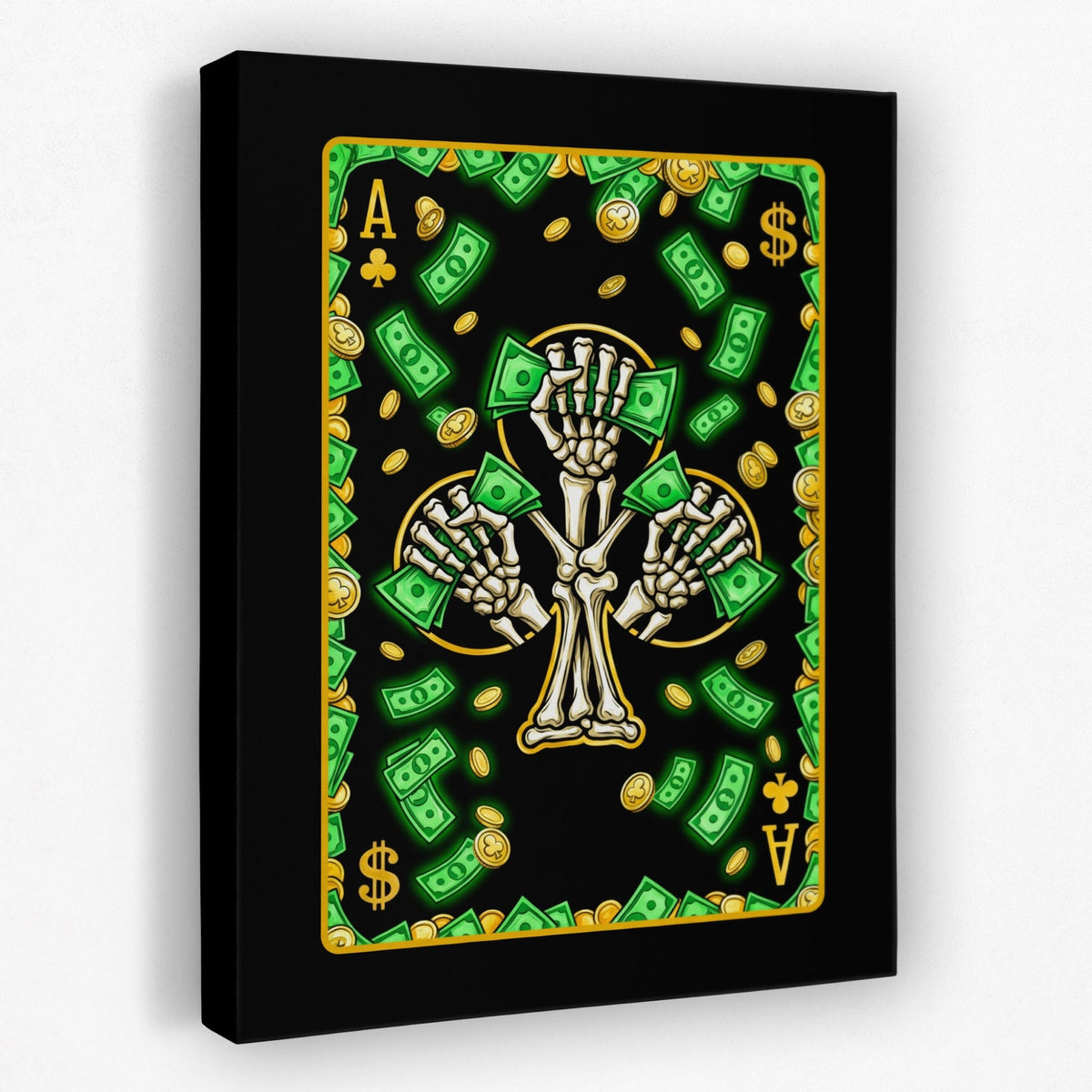 Skeleton Money Ace of Clubs Card canvas wall art, room view