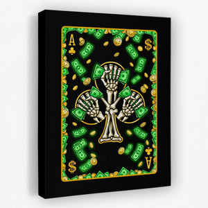 Skeleton Money Ace of Clubs Card canvas wall art, room view