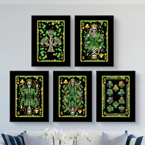Skeleton Money Clubs Royal Flush framed set in a bright living room