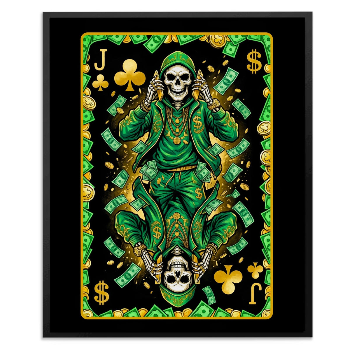 Skeleton Money Clubs Royal Flush Jack card