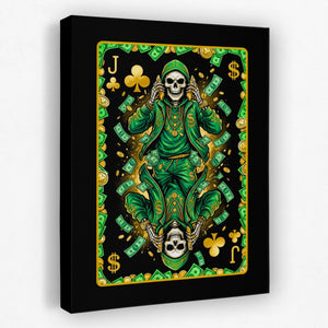 Skeleton Money Jack of Clubs Card canvas wall art, room view