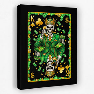 Skeleton Money King of Clubs Card canvas wall art, room view