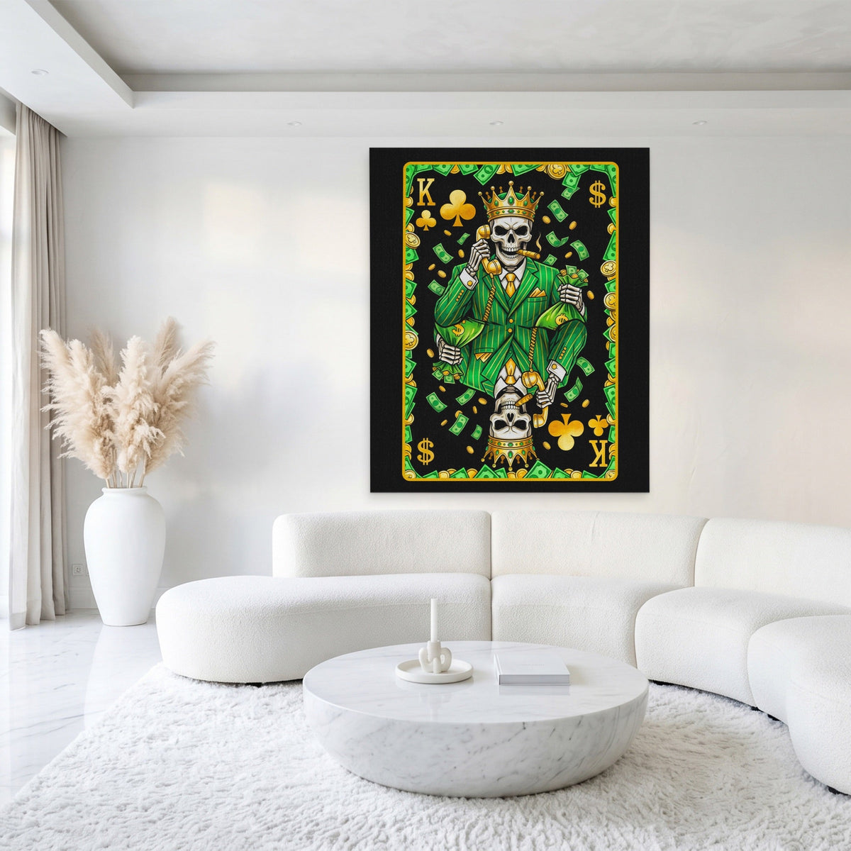 Skeleton Money King of Clubs Card canvas wall art, room view