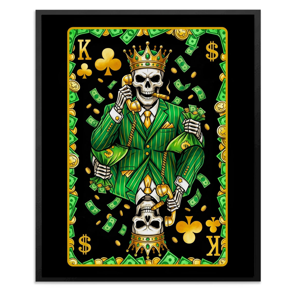 Skeleton Money King of Clubs Card canvas wall art