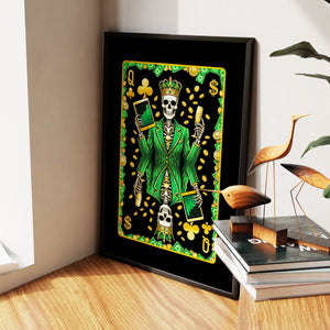 Skeleton Money Queen of Clubs Card canvas wall art, room view
