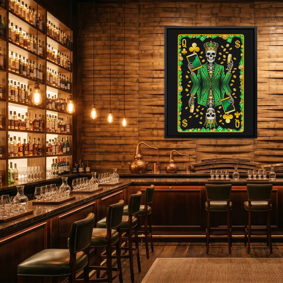 Skeleton Money Queen of Clubs Card — Skeleton Money Queen of Clubs Card Whiskey Bar Port 179
