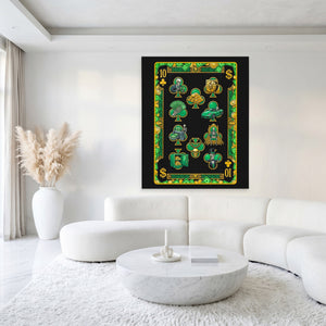 Skeleton Money Ten of Clubs Card canvas wall art, room view