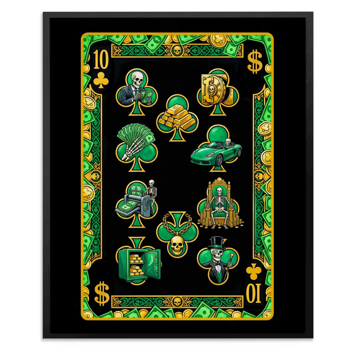 Skeleton Money Ten of Clubs Card canvas wall art